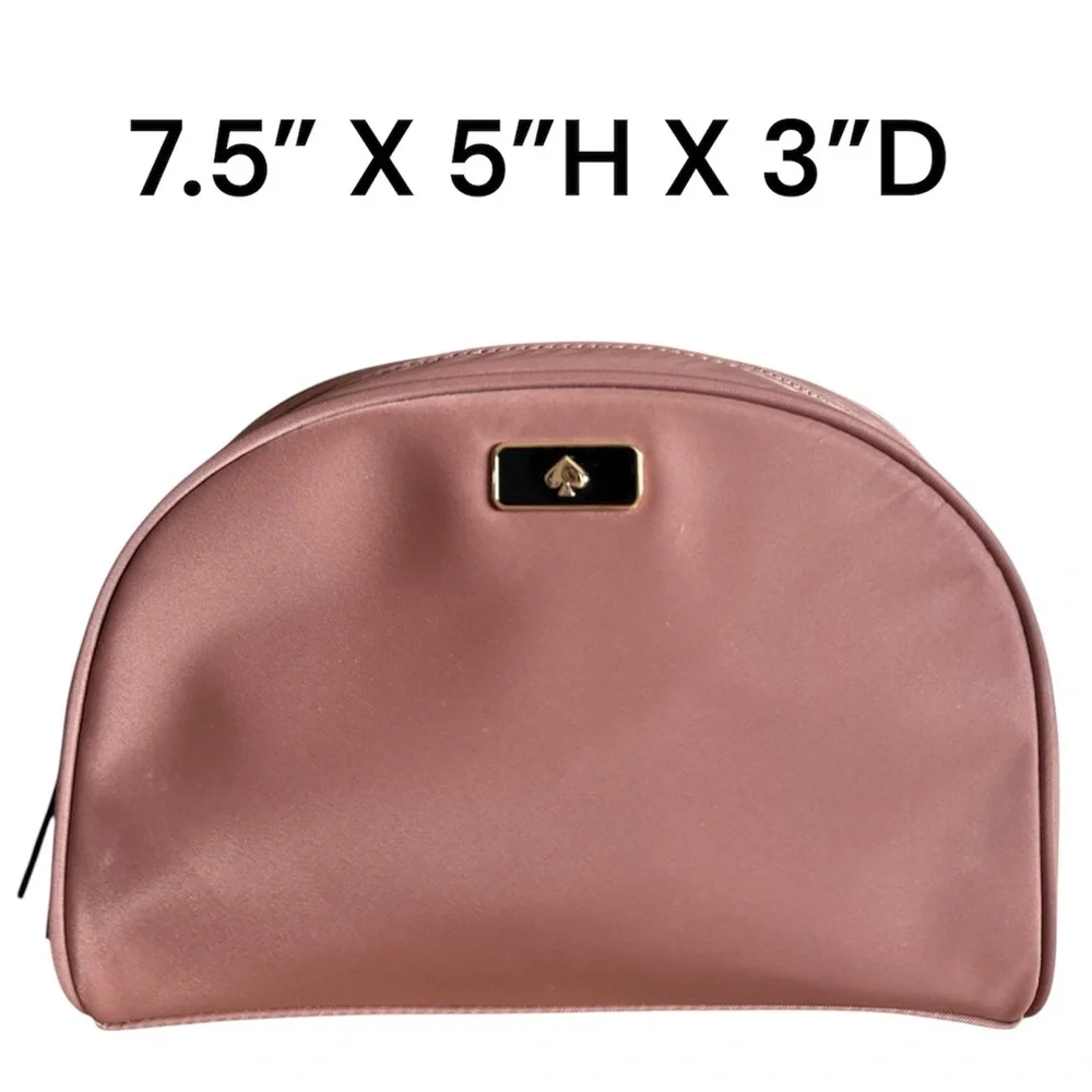 Kate Spade New York Medium Dome Cosmetic Bag Sparrow Pink Mauve Zipper Top Logo